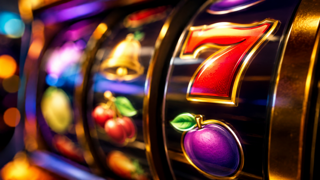 Close-up of slot reels showing symbols, paylines and reels