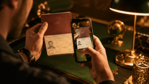 Someone photographing their photo ID to verify a new online casino account