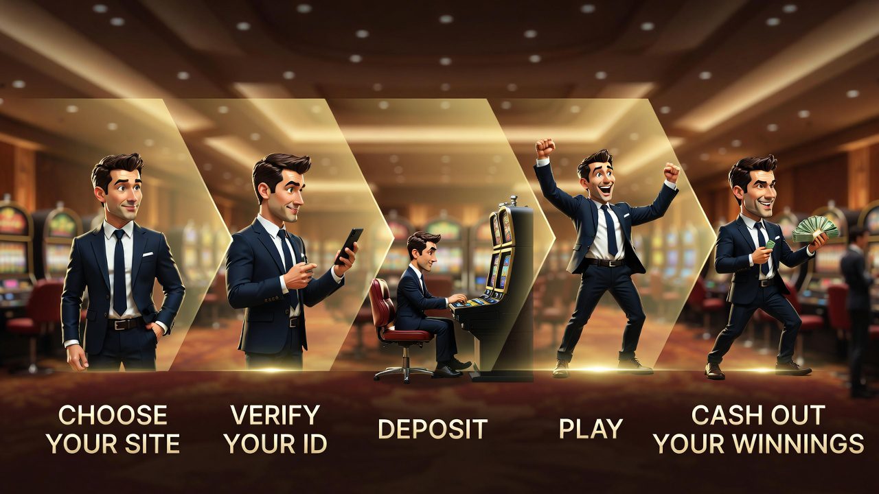 The five steps showing how online casino games work for a new player