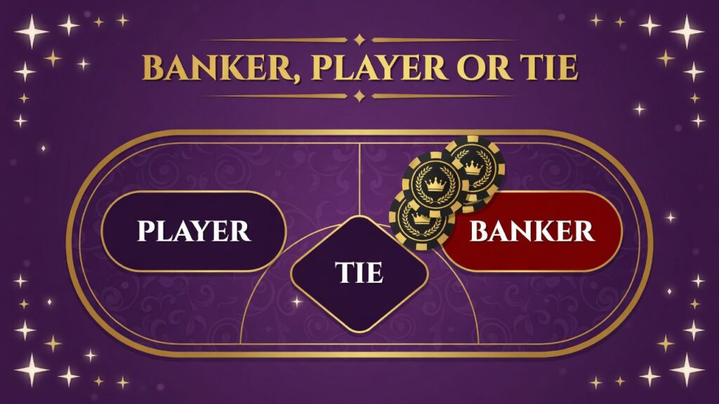 baccarat layout showing player, banker and tie betting areas.